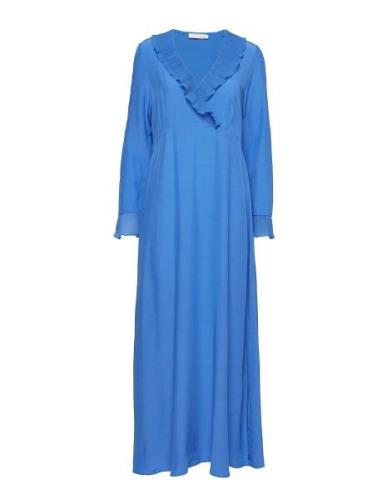 Dress In Viscose With V-Neck And Ru Blue Coster Copenhagen