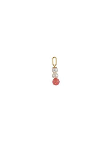 Pearl Stick Charm 4Mm Gold Plated Red Design Letters