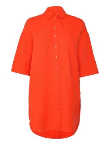 Vmnatali 3/4 Long Overshirt Wvn Orange Vero Moda