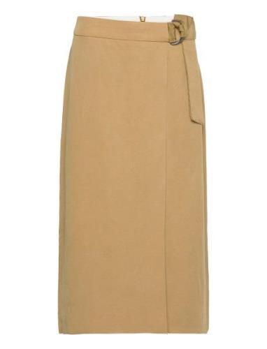 With Linen: Midi Skirt In A Wrap-Over Look Green Esprit Collection