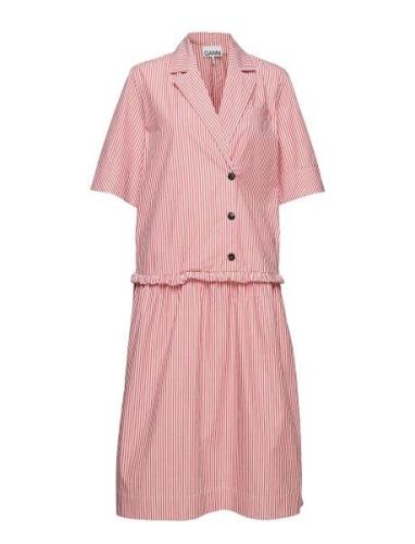 Stripe Cotton Blazer Dress Pink Ganni