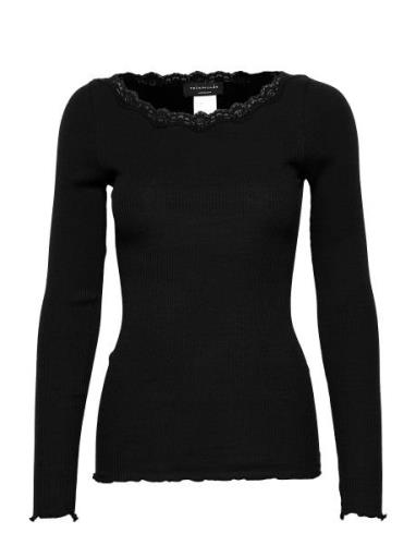 Organic T-Shirt W/Lace Black Rosemunde