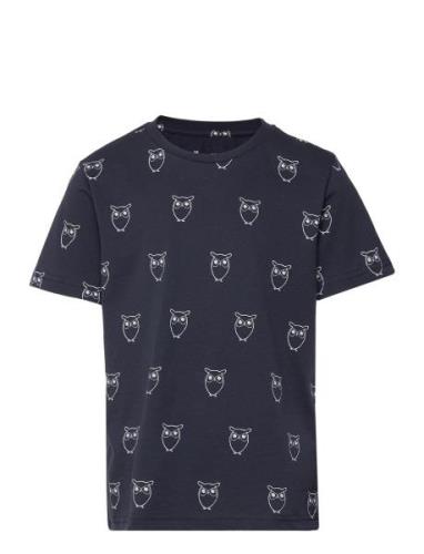 Owl Aop T-Shirt - Gots/Vegan Navy Knowledge Cotton Apparel