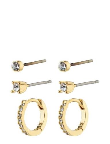 Sia Recycled Crystal Earrings 3-In-1 Set Gold-Plated Gold Pilgrim