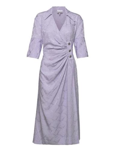 Viscose Jacquard Wrap Dress Purple Ganni