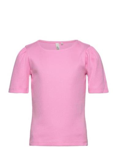 Pktania Ss O-Neck Puff Top Bc Tw Pink Little Pieces