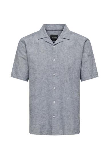 Onscaiden Ss Solid Resort Linen Shirt Blue ONLY & SONS