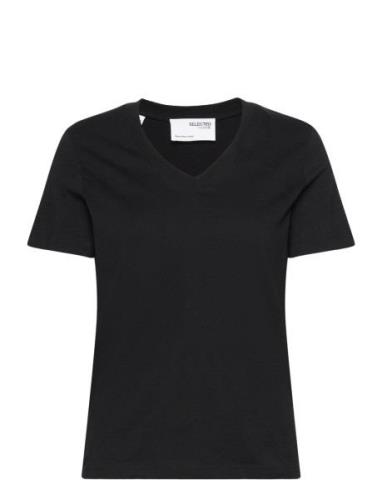 Slfessential Ss V-Neck Tee Noos Black Selected Femme