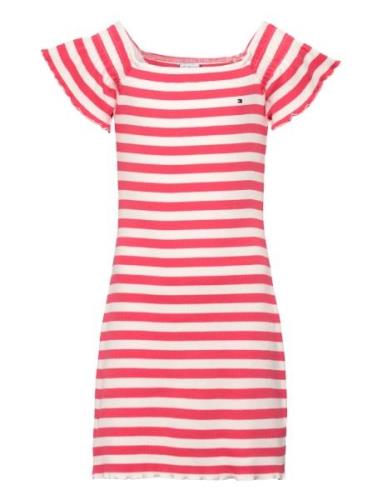 Off Shoulder Stripe Dress S/S Pink Tommy Hilfiger