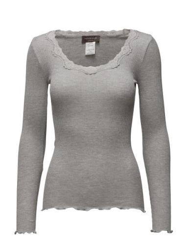 Rwbabette Ls U-Neck Lace Top Grey Rosemunde