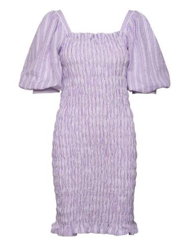 Rikka Stripe Dress Purple A-View