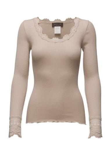 Silk T-Shirt W/ Lace Beige Rosemunde