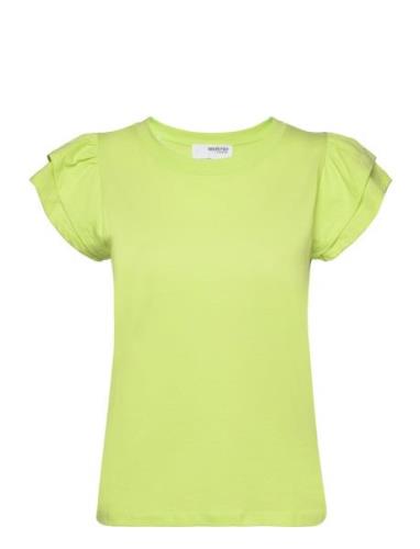 Slfcamila Ss Ruffle Tee Green Selected Femme