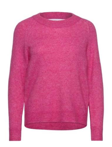 Slflulu Ls Knit O-Neck Noos Pink Selected Femme