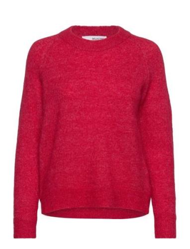 Slflulu Ls Knit O-Neck Red Selected Femme