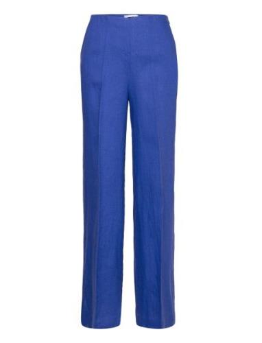 100% Linen Wideleg Trousers Blue Mango