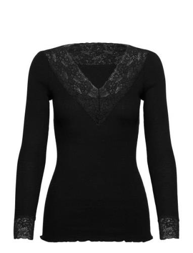 Organic T-Shirt W/ Lace Black Rosemunde