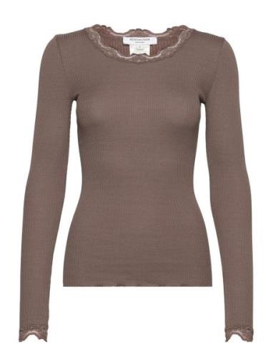 Silk T-Shirt W/ Lace Brown Rosemunde