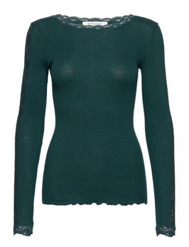 Organic T-Shirt W/ Lace Green Rosemunde