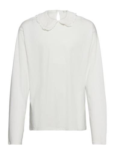 Babydoll Collar Cotton T-Shirt White Mango