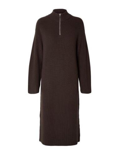 Slfkamma Half Zip Ls Knit Dress Camp Brown Selected Femme