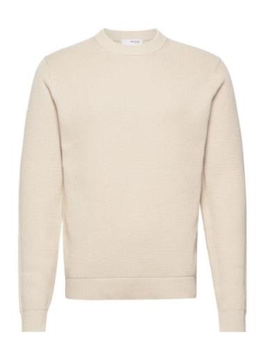 Slhdane Ls Knit Structure Crew Neck Noos Cream Selected Homme