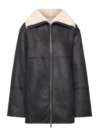 Shearling-Lined Coat With Zip Black Mango