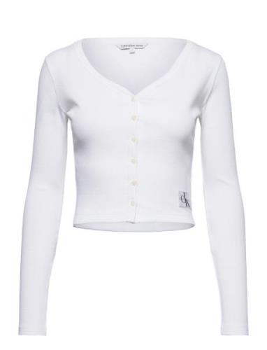 Woven Label Rib Ls Cardigan White Calvin Klein Jeans