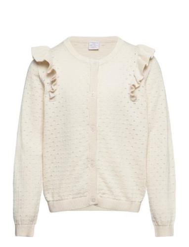 Cardigan Patternknit And Frill Cream Lindex