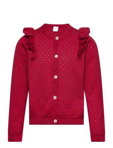 Cardigan Patternknit And Frill Red Lindex
