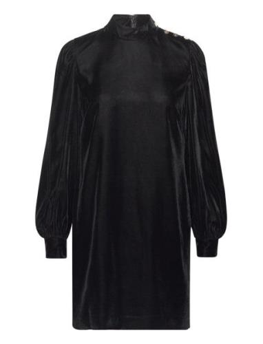 Button-Trim Velvet Mockneck Dress Black Lauren Ralph Lauren