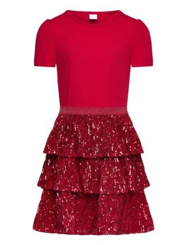 Dress S S Sequin Flounce Skirt Red Lindex