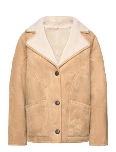 Shearling-Lined Coat With Buttons Beige Mango