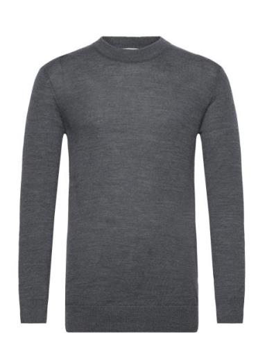 Regular Merino Knit Crew Neck Grey Knowledge Cotton Apparel