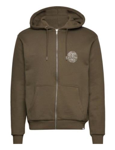 Globe Zipper Hoodie Khaki Les Deux