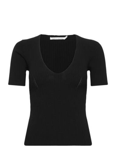 Fabia - Contour Knit Short Slv. Top Black Rabens Sal R