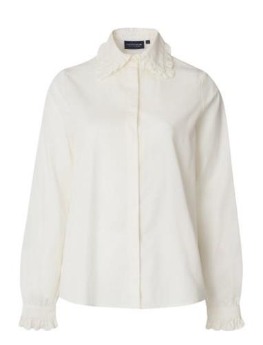 Kristin Lyocell/Cotton Blend Ruffle Blouse White Lexington Clothing