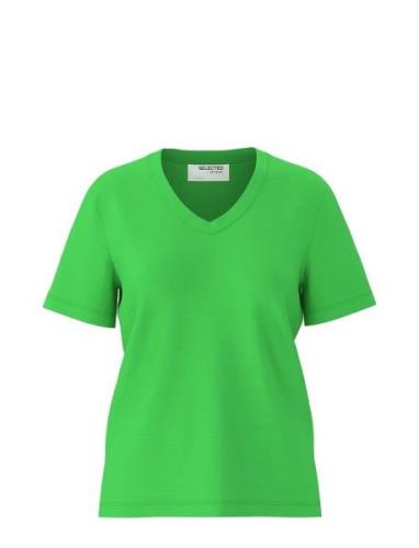 Slfessential Ss V-Neck Tee Noos Green Selected Femme