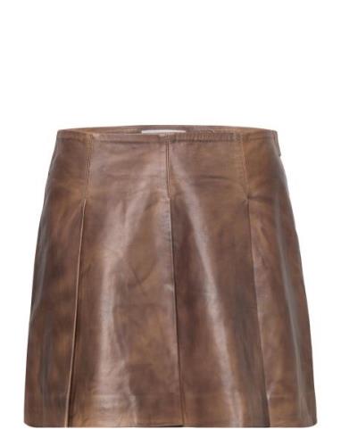 Leather Pleated Skirt Brown REMAIN Birger Christensen