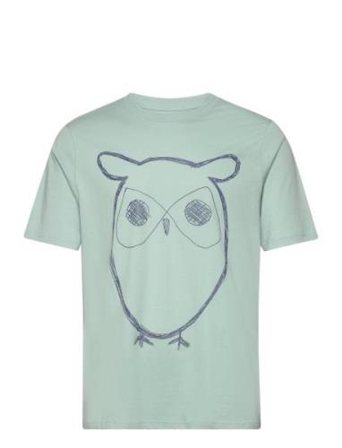 Regular Big Owl Front Print T-Shirt Green Knowledge Cotton Apparel