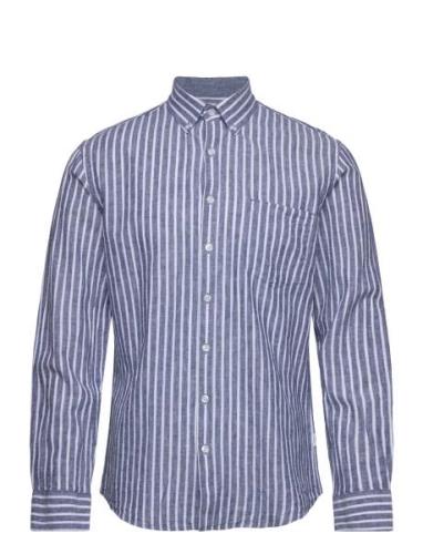 Striped Cotton/Linen Shirt L/S Navy Lindbergh