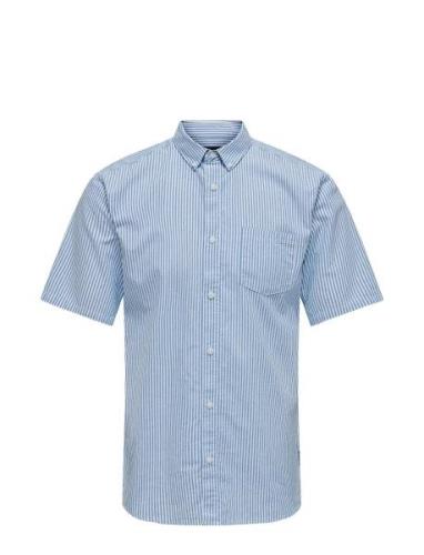 Onsremy Ss Slim Wash Stripe Oxford Shirt Blue ONLY & SONS