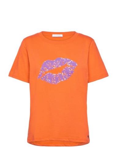 T-Shirt With Kissing Lips - Mid Sle Orange Coster Copenhagen