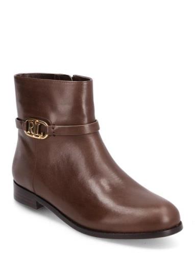 Briela Burnished Leather Bootie Brown Lauren Ralph Lauren