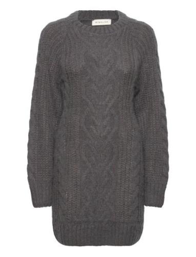 Eloise Cable Knitted Mohair Blend Mini Dress Grey Malina