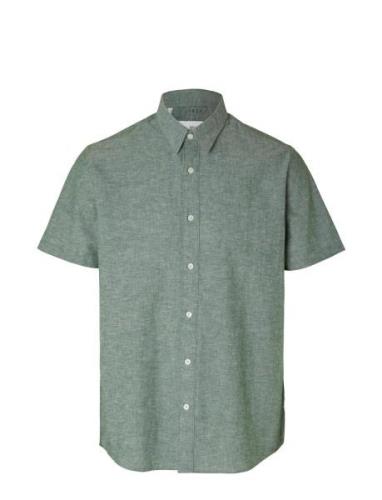 Slhregnew-Linen Shirt Ss Classic W Green Selected Homme