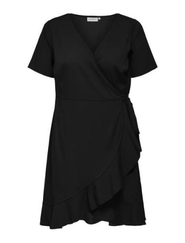 Carlivia S/S Wrap Knee Dress Wvn Black ONLY Carmakoma