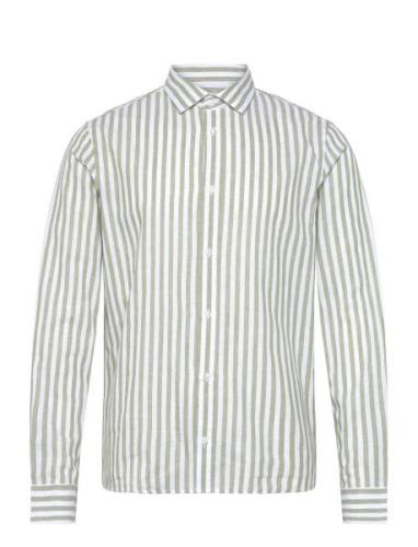 Jamie Cotton Linen Striped Shirt Ls Green Clean Cut Copenhagen