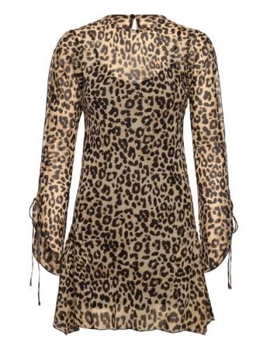Flared Sleeve Leopard Dress Brown Mango
