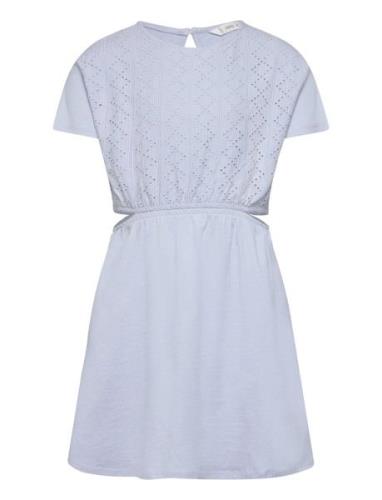 Embroidered Dress With Side Slits Blue Mango